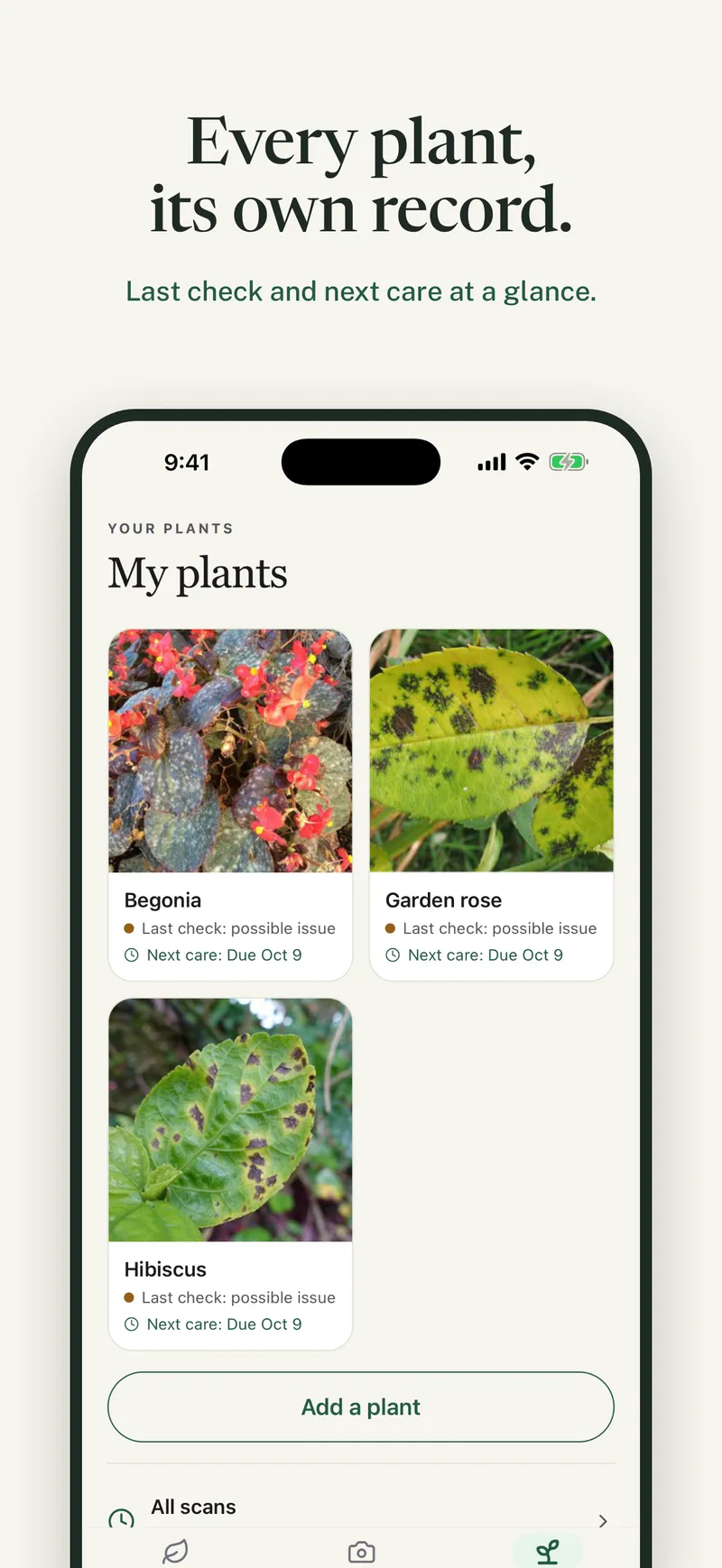 iPhone screenshot: Every plant, its own record.